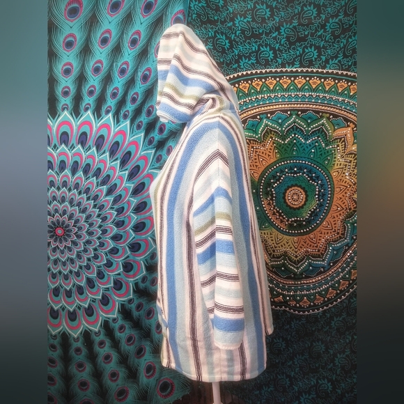 Multicolored Striped 3/4 Sleeve Baja Hoodie - Picture 3 of 8